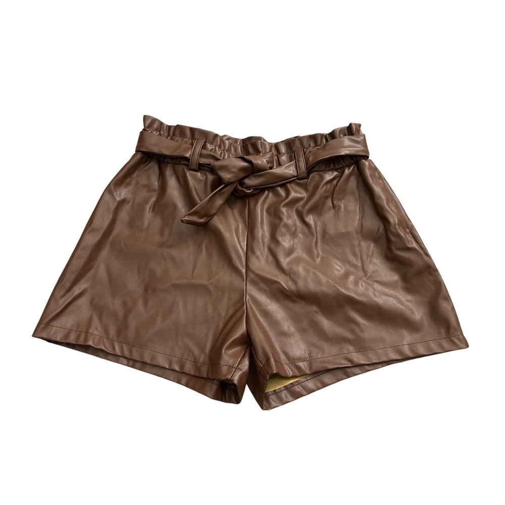 VTG Jolie & Joy Faux Leather Shorts Womens Large Brown Excellent Paperbag Waist‎
